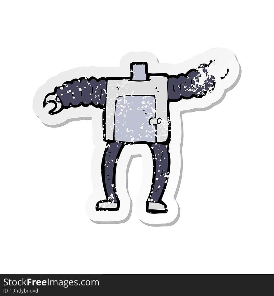 retro distressed sticker of a cartoon robot body