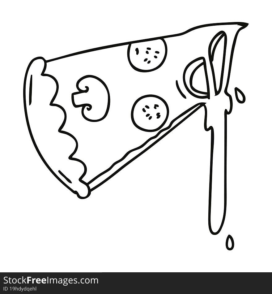 quirky line drawing cartoon slice of pizza