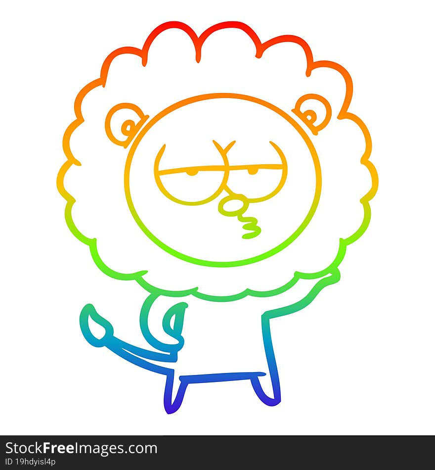 Rainbow Gradient Line Drawing Cartoon Bored Lion