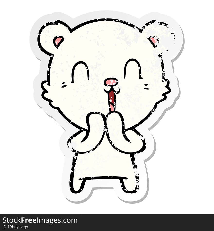 distressed sticker of a happy cartoon polar bear