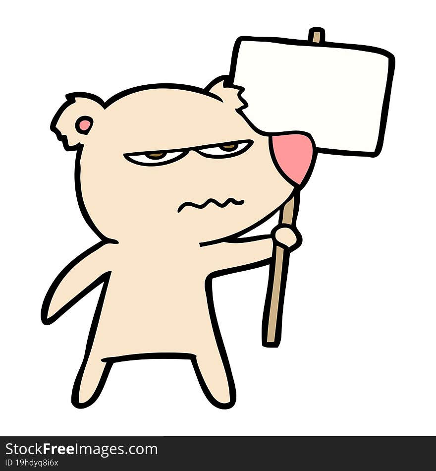 angry bear cartoon holding placard. angry bear cartoon holding placard