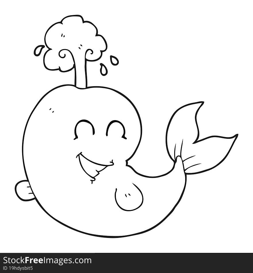 black and white cartoon whale spouting water