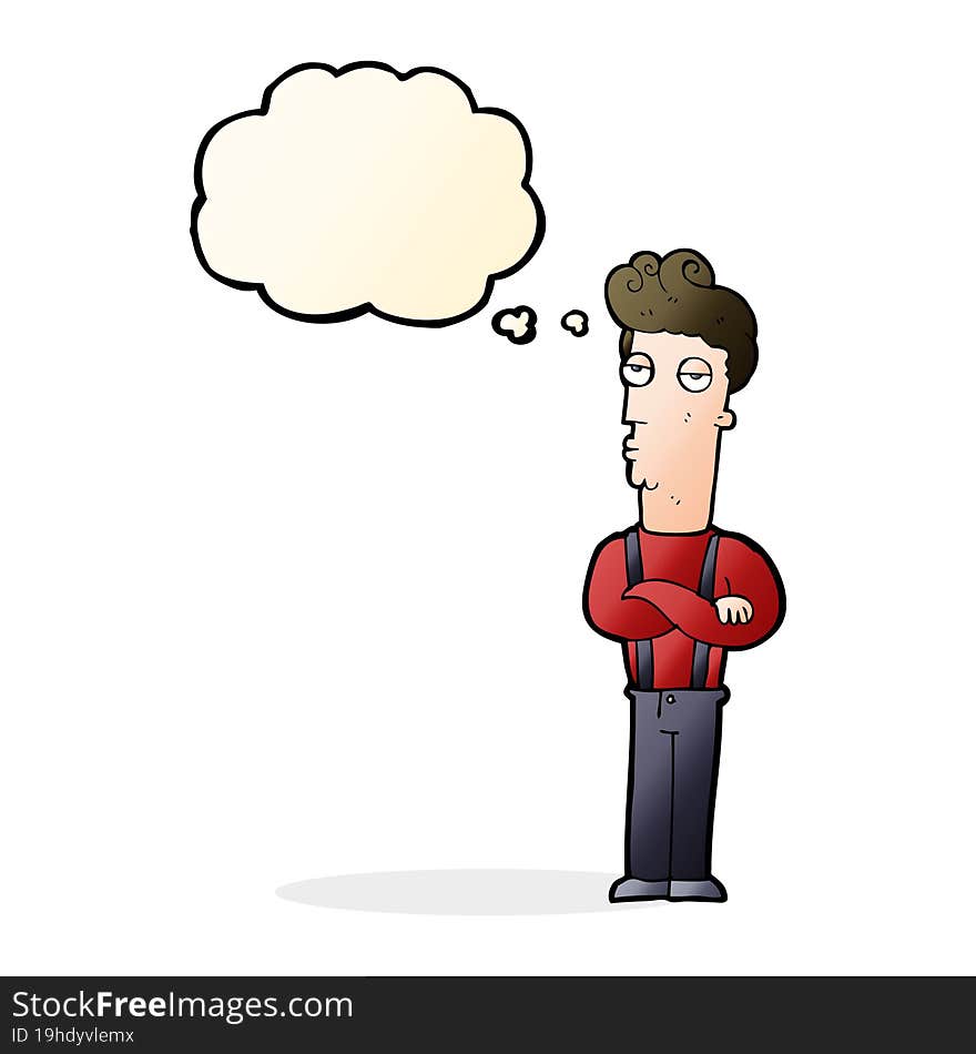 cartoon unimpressed man with thought bubble