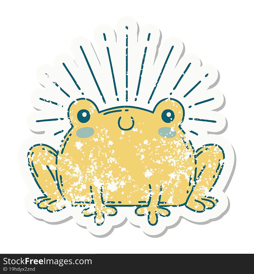 grunge sticker of tattoo style happy frog