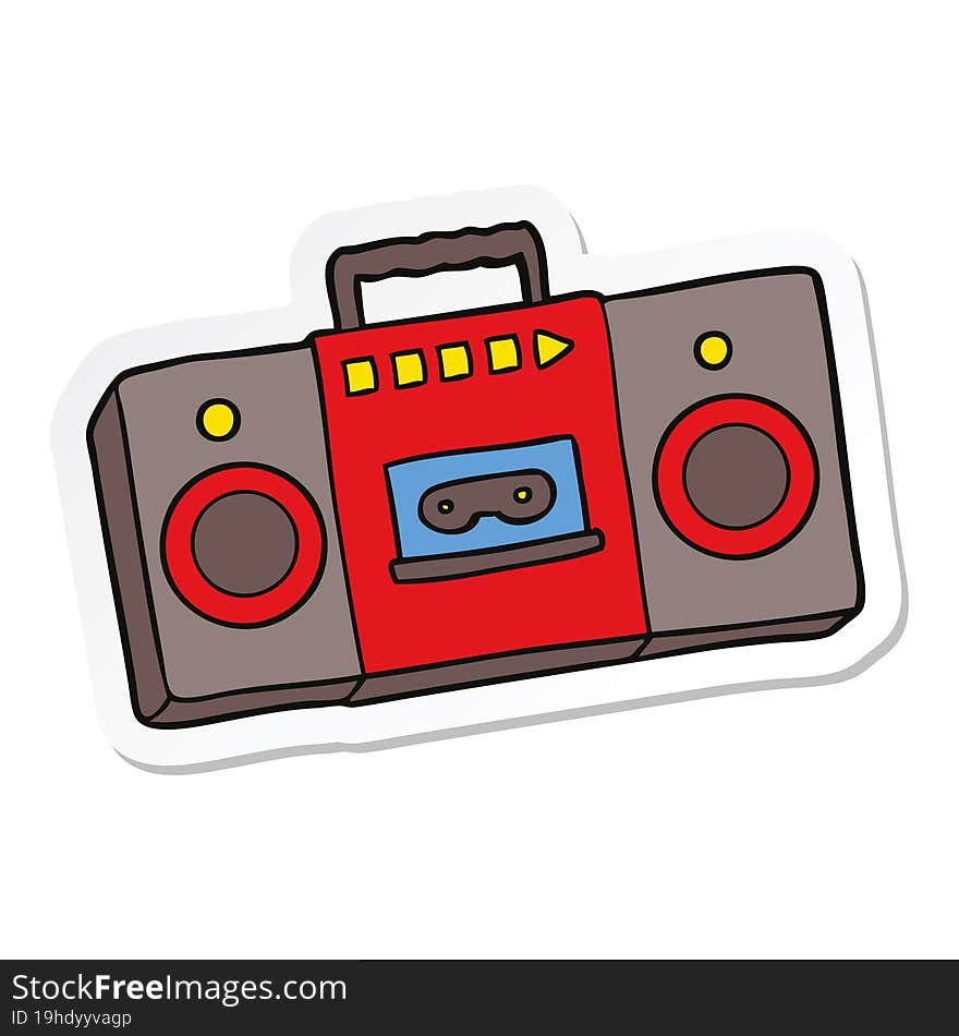 sticker of a cartoon retro cassette tape player