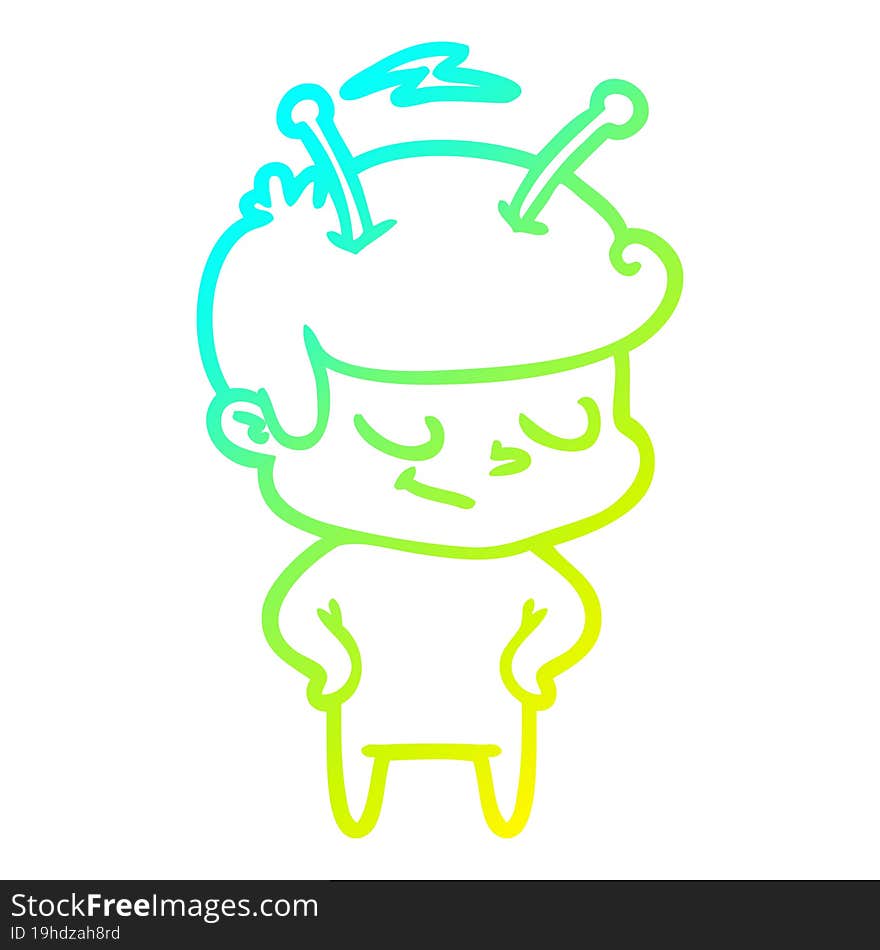 cold gradient line drawing friendly cartoon spaceman