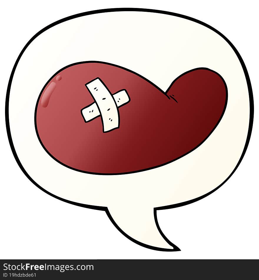 cartoon injured gall bladder with speech bubble in smooth gradient style