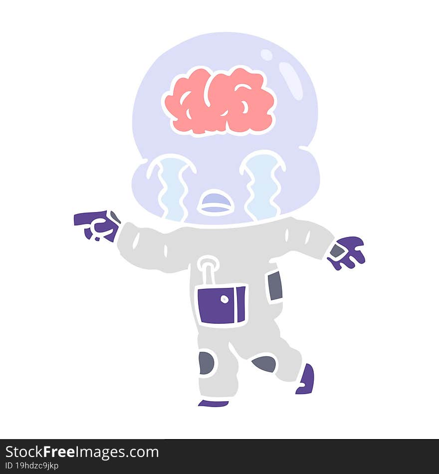 flat color style cartoon big brain alien crying