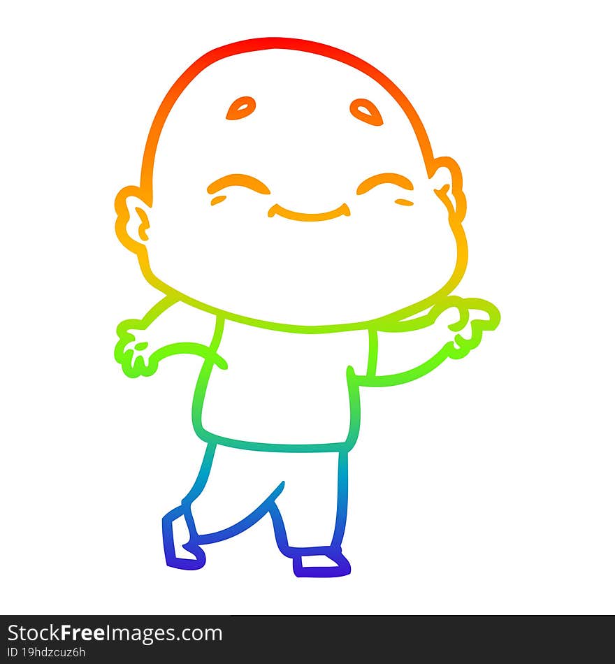 Rainbow Gradient Line Drawing Cartoon Happy Bald Man