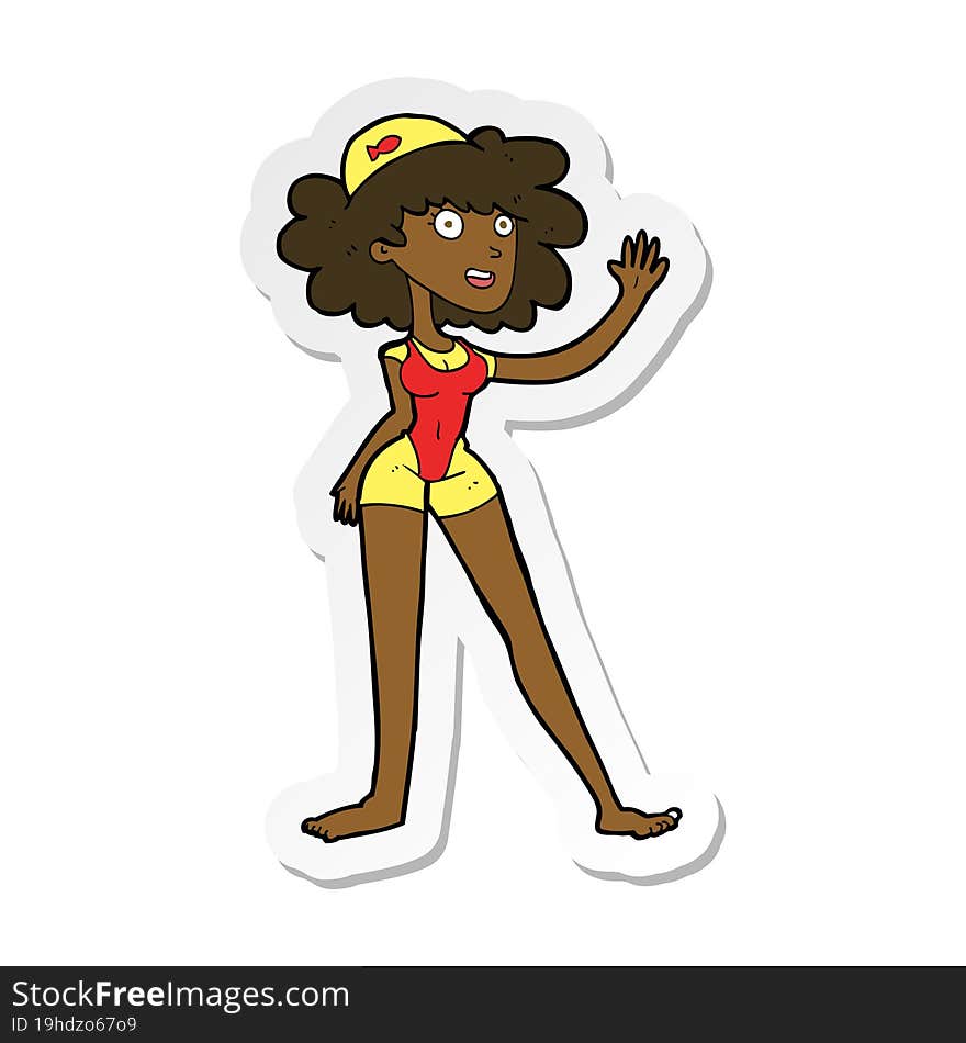 Sticker Of A Cartoon Swimmer Woman