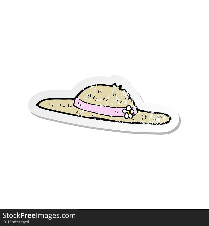 retro distressed sticker of a cartoon summer hat