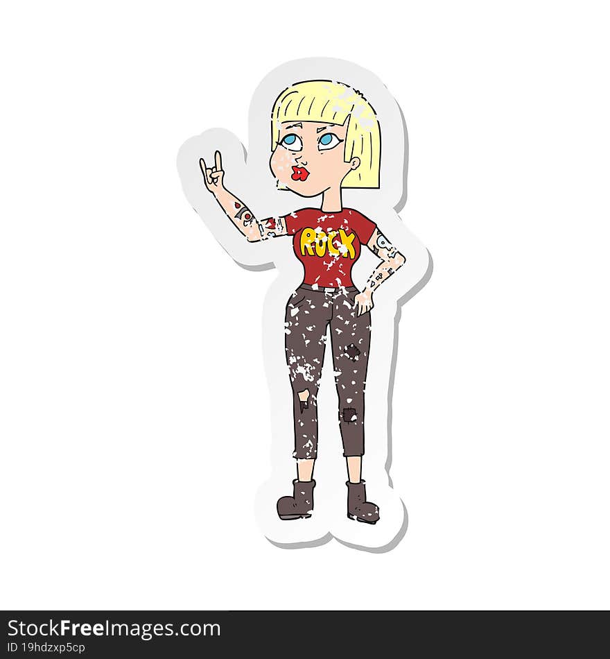 retro distressed sticker of a cartoon rock girl