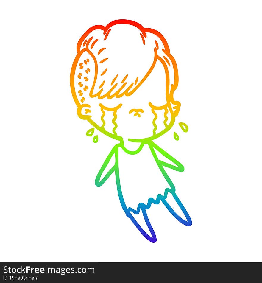 rainbow gradient line drawing of a cartoon crying girl