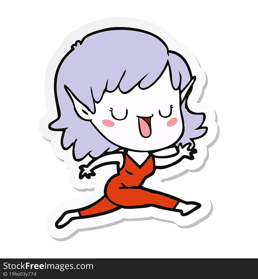 Sticker Of A Cartoon Elf Girl