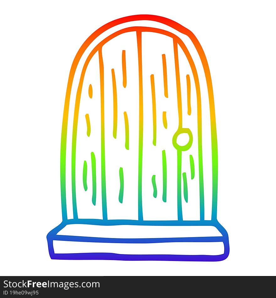 rainbow gradient line drawing of a cartoon old wood door