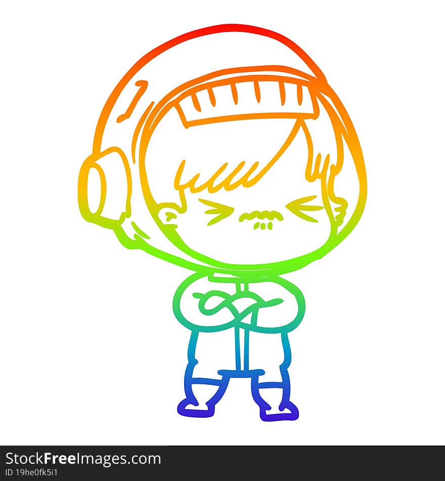 rainbow gradient line drawing of a cartoon astronaut woman