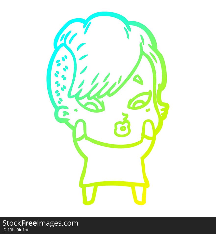 cold gradient line drawing cartoon surprised girl