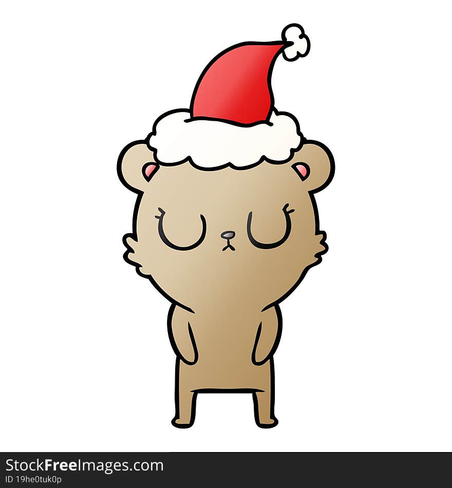 peaceful gradient cartoon of a bear wearing santa hat