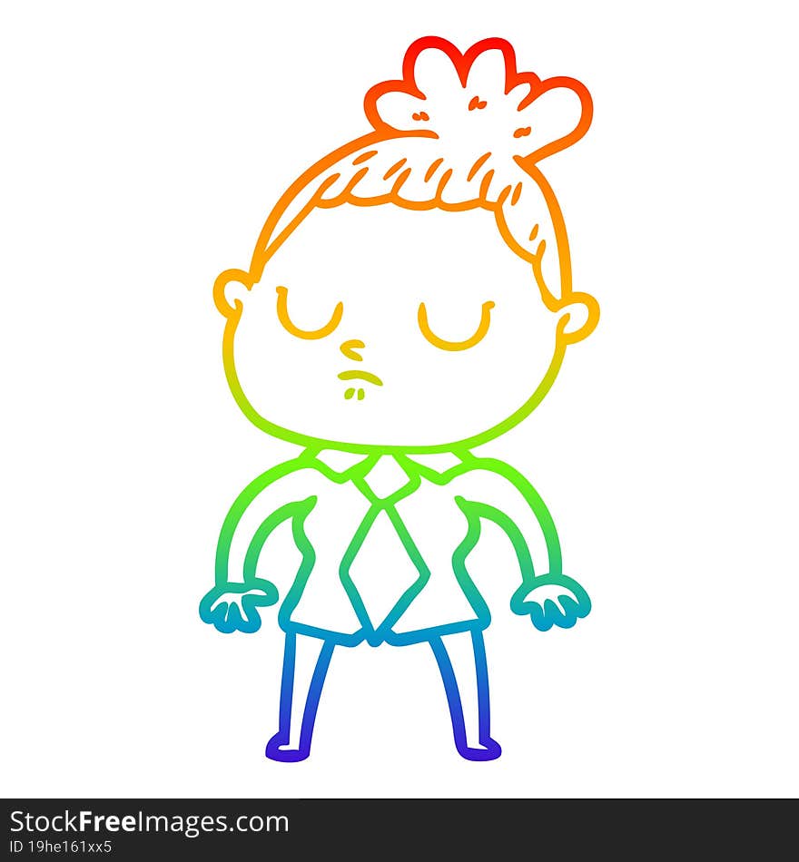 rainbow gradient line drawing of a cartoon calm woman