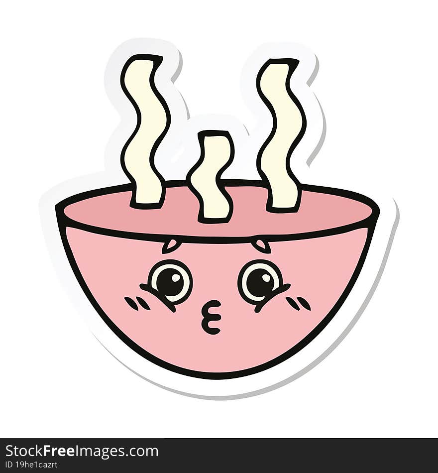 sticker of a cute cartoon bowl of hot soup