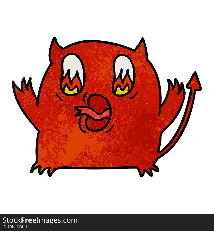 freehand drawn textured cartoon of cute kawaii red demon