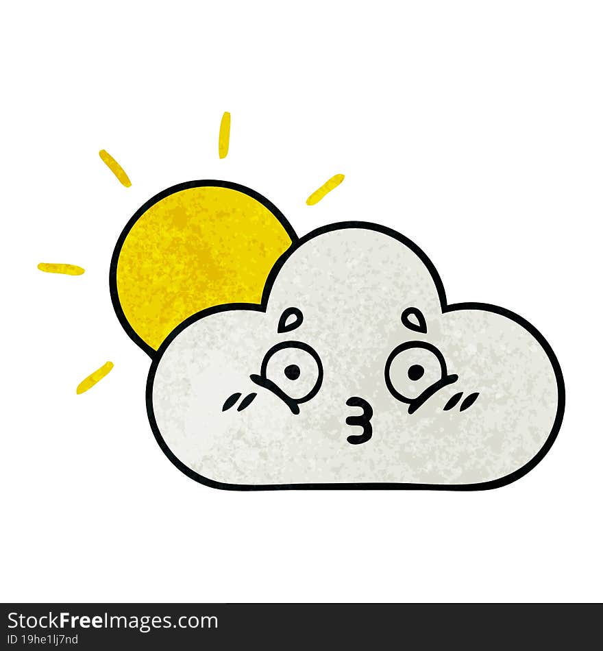 retro grunge texture cartoon of a sunshine and cloud