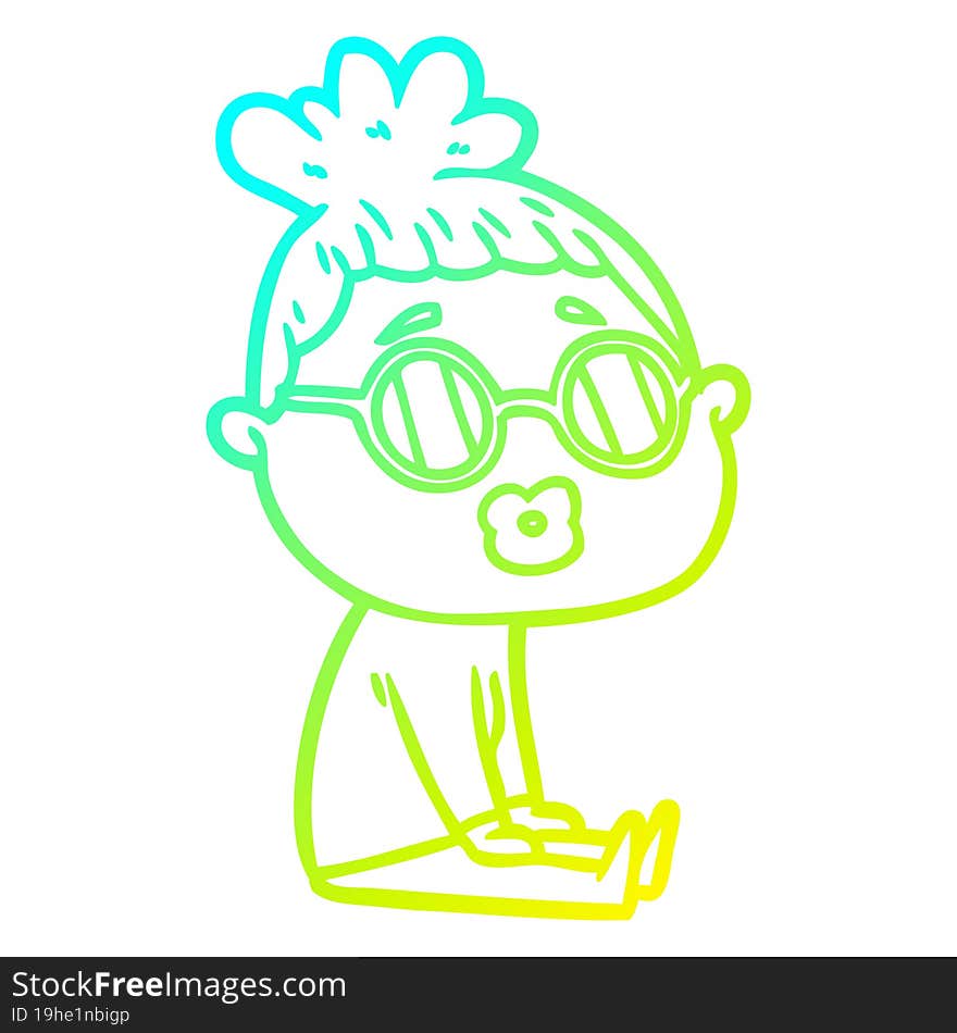 cold gradient line drawing cartoon sitting woman wearing spectacles