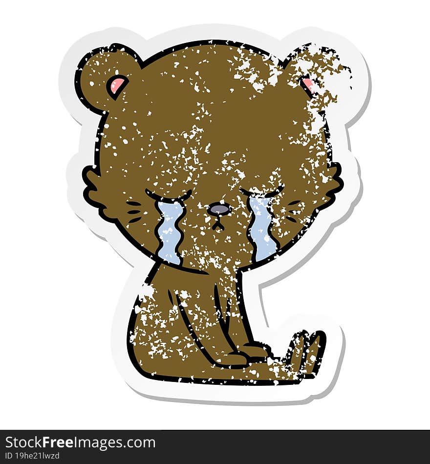 distressed sticker of a crying cartoon bear