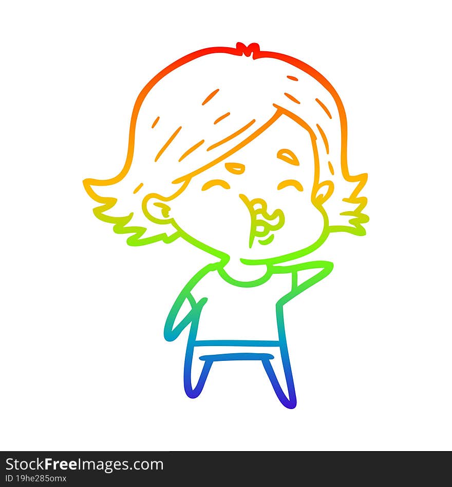 rainbow gradient line drawing of a cartoon girl pulling face