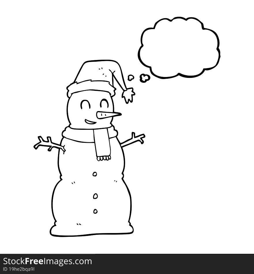 freehand drawn thought bubble cartoon snowman