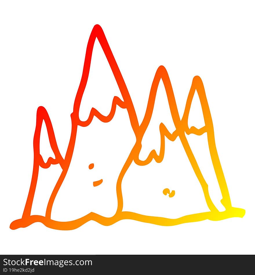 warm gradient line drawing of a cartoon tall mountains