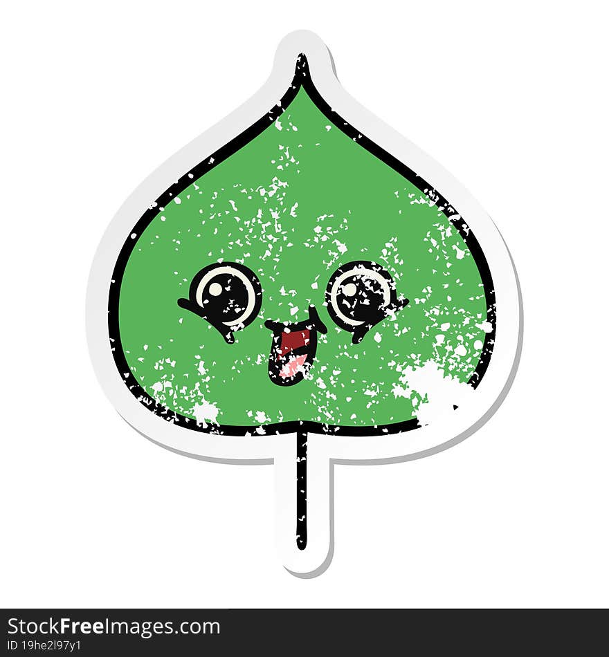 Distressed Sticker Of A Cute Cartoon Expressional Leaf