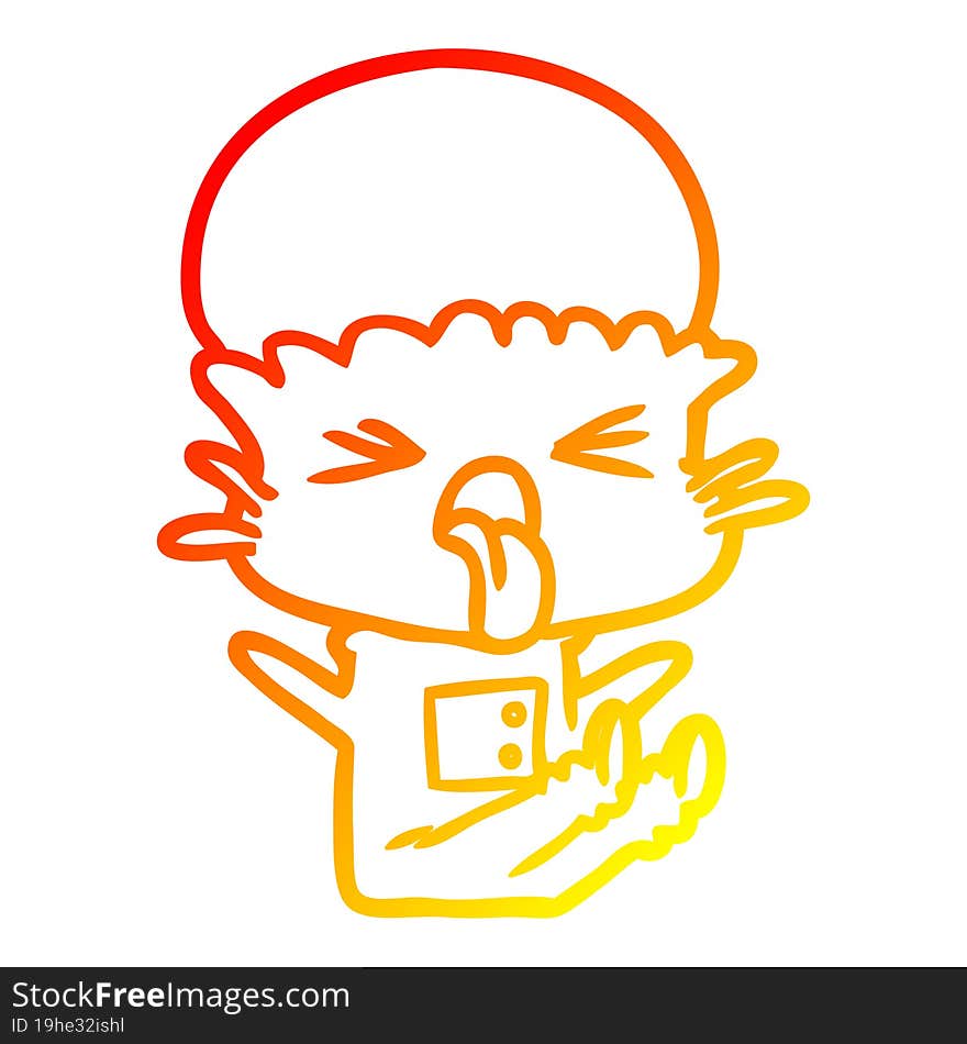 Warm Gradient Line Drawing Disgusted Cartoon Alien