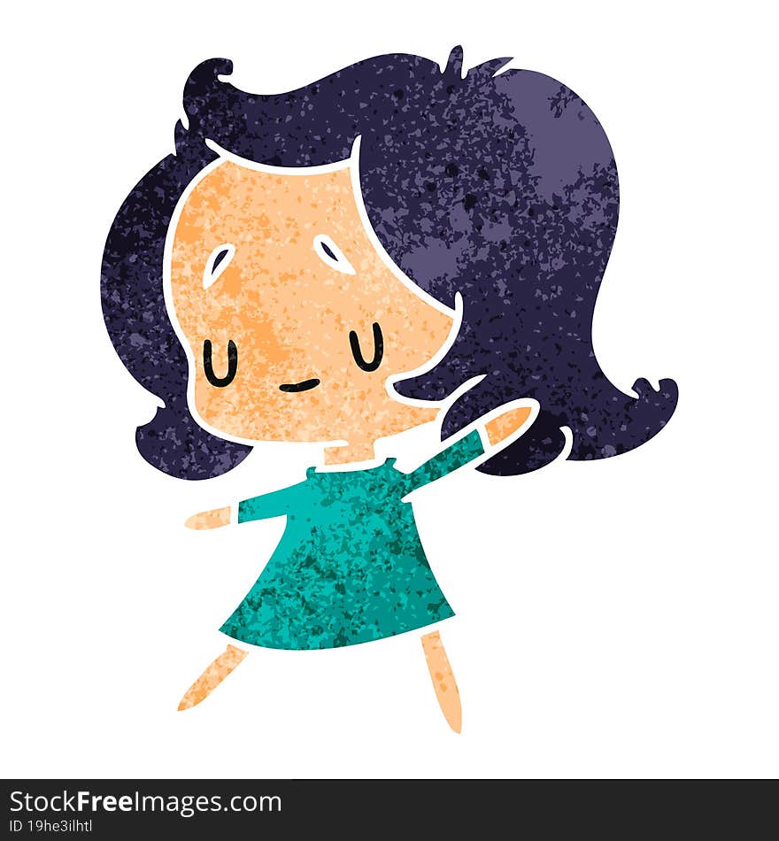 retro cartoon illustration of a cute kawaii girl. retro cartoon illustration of a cute kawaii girl