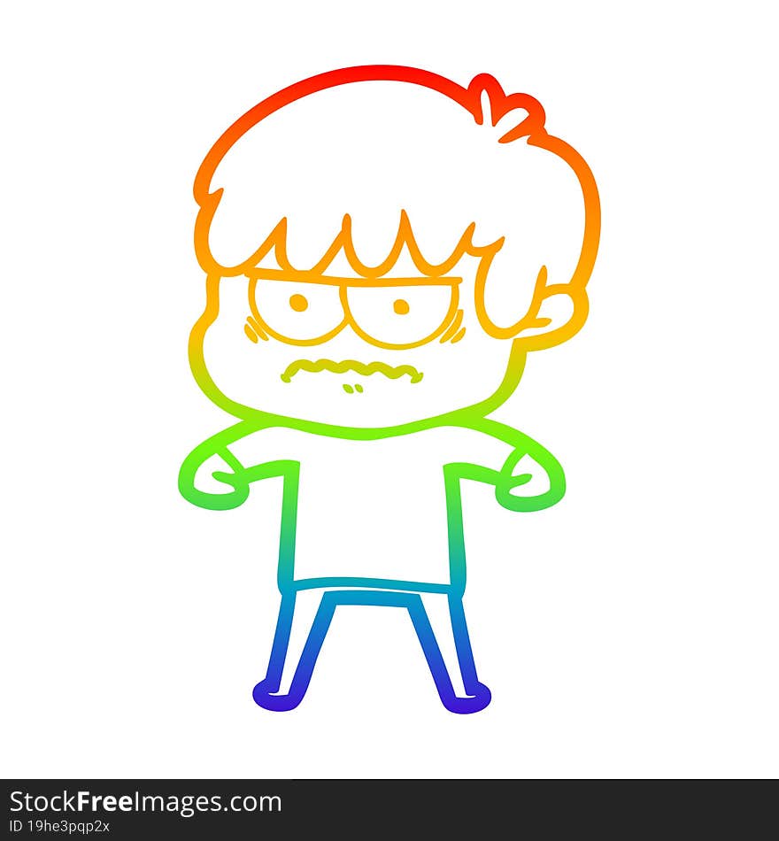 Rainbow Gradient Line Drawing Annoyed Cartoon Boy