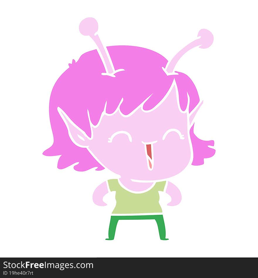 flat color style cartoon alien girl laughing