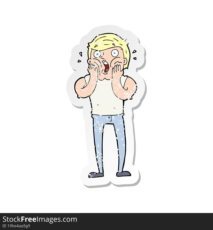 retro distressed sticker of a cartoon gasping man