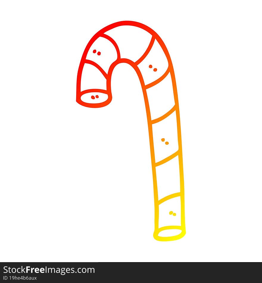 warm gradient line drawing of a cartoon xmas candy cane