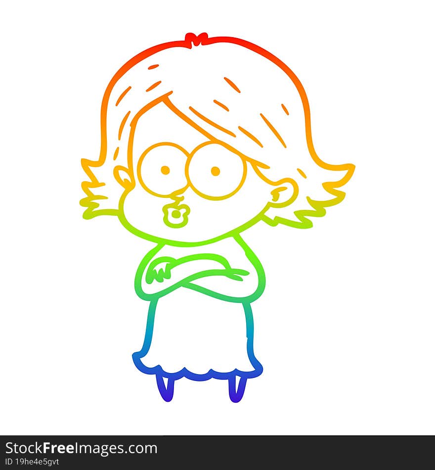 rainbow gradient line drawing cartoon girl pouting