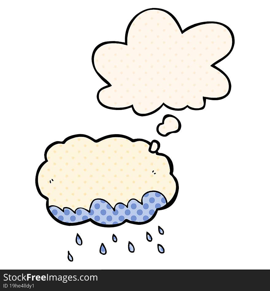 Cartoon Rain Cloud And Thought Bubble In Comic Book Style