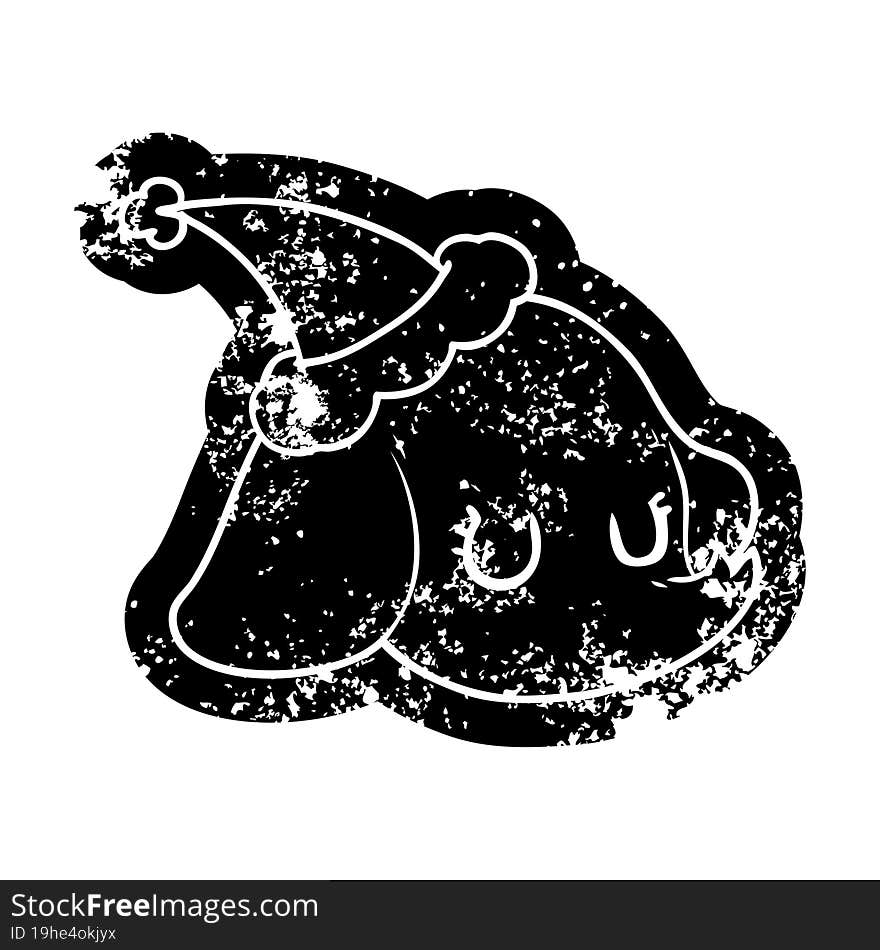 Cartoon Distressed Icon Of A Elephant Face Wearing Santa Hat