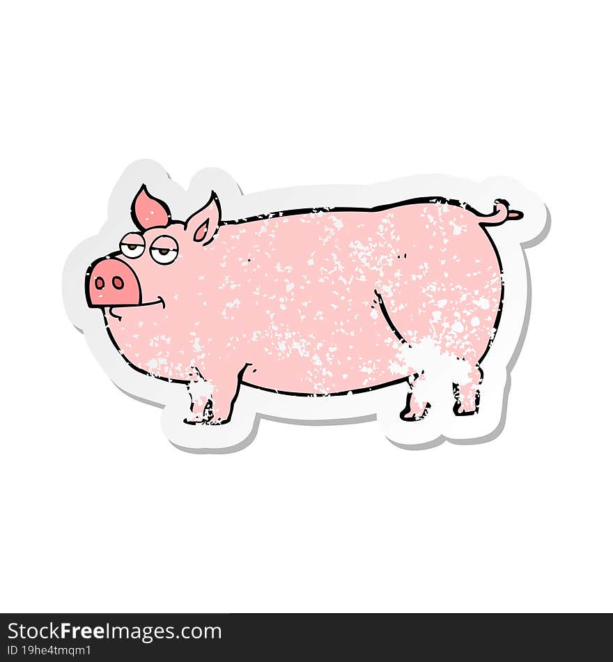 retro distressed sticker of a cartoon huge pig