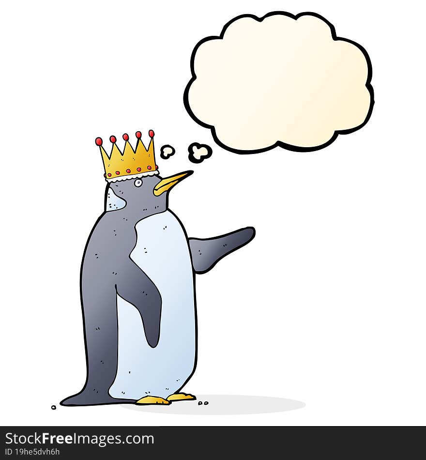 Cartoon Penguin Wearing Crown With Thought Bubble