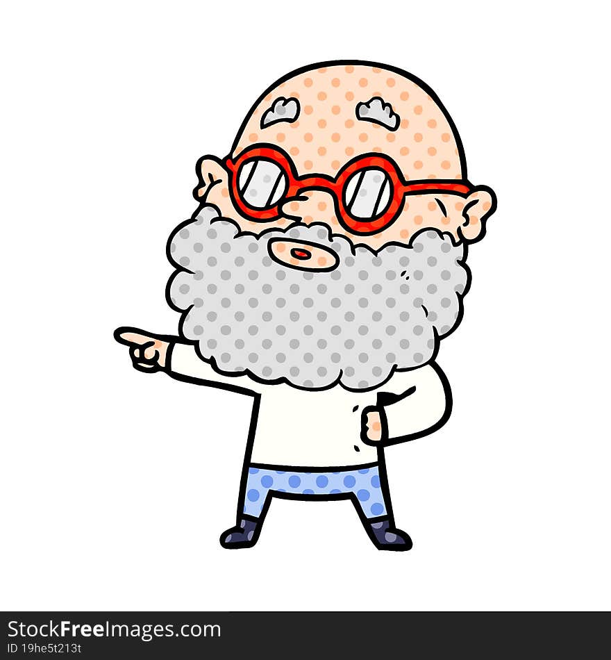 cartoon curious man with beard and glasses. cartoon curious man with beard and glasses