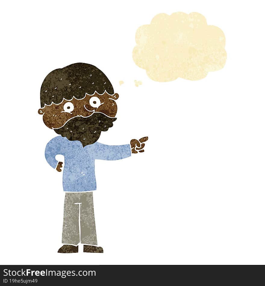 cartoon bearded man pointing with thought bubble