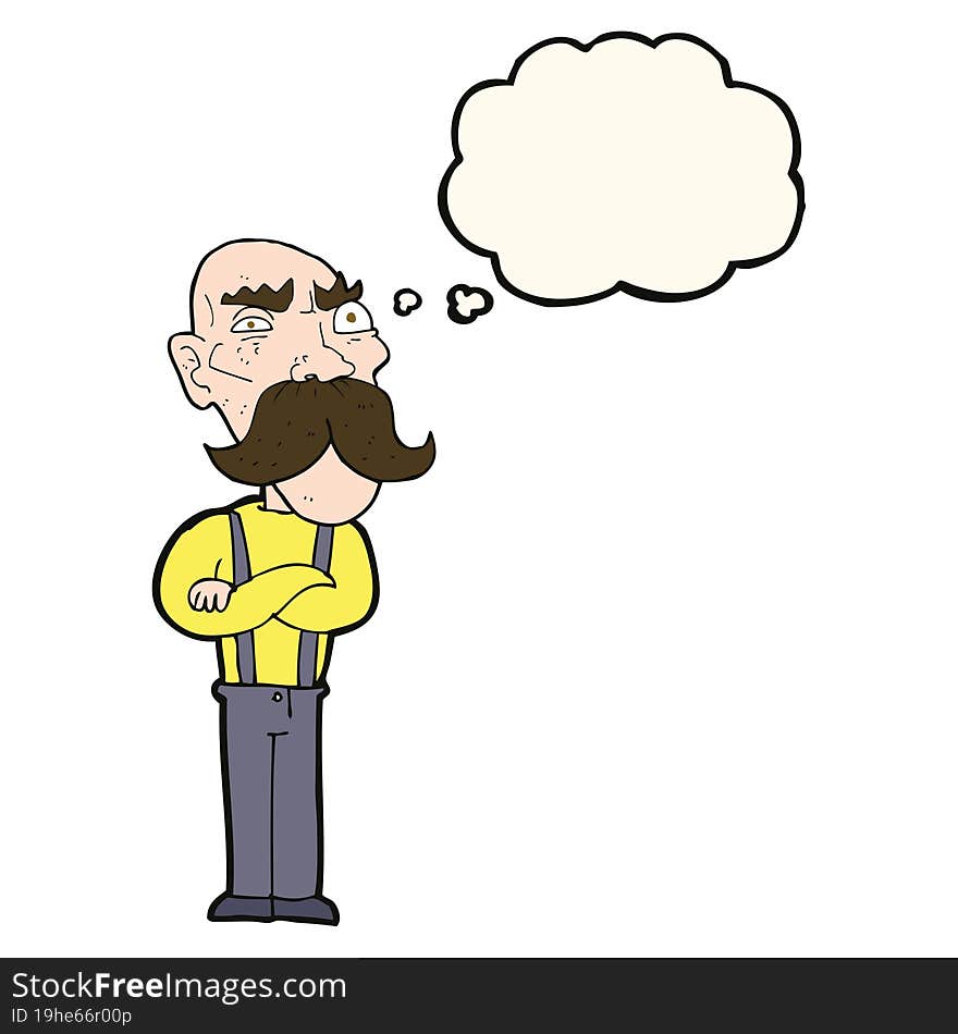 cartoon angry old man with thought bubble