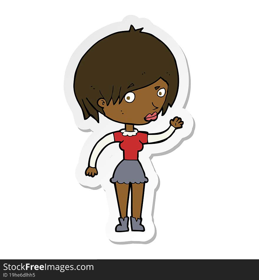 Sticker Of A Cartoon Waving Woman