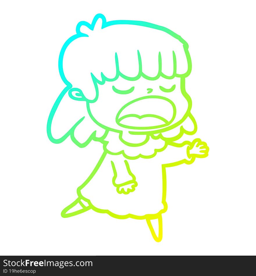 cold gradient line drawing cartoon woman talking loudly