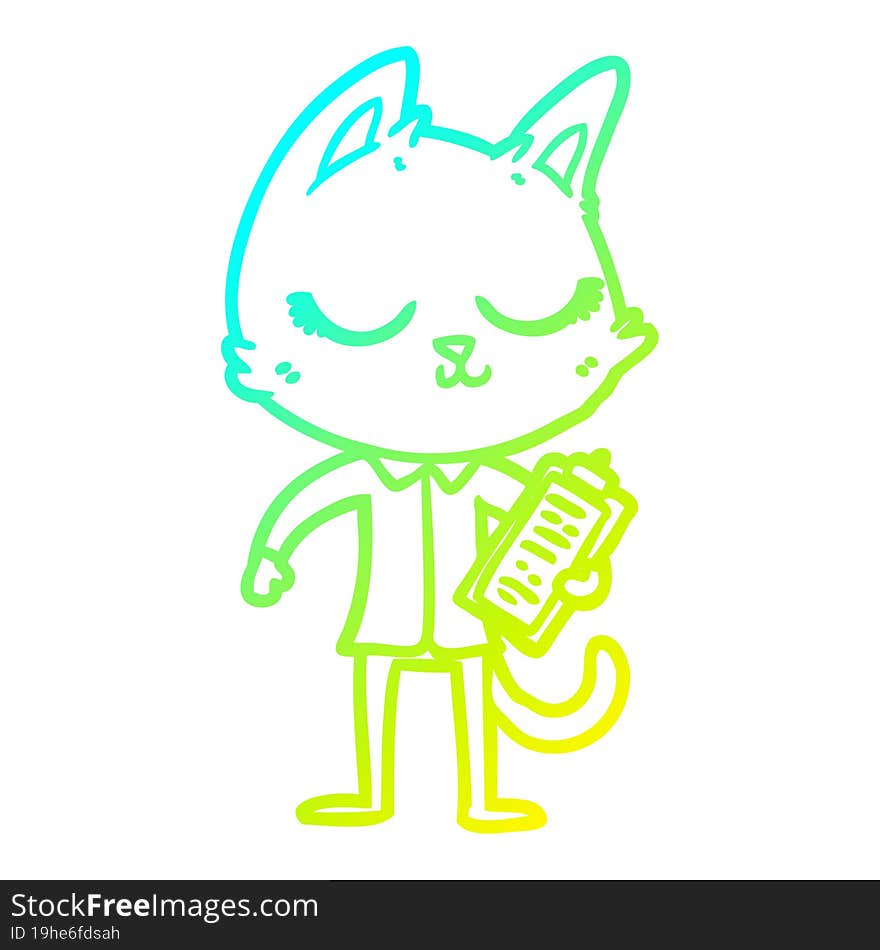 cold gradient line drawing calm cartoon cat with clipboard