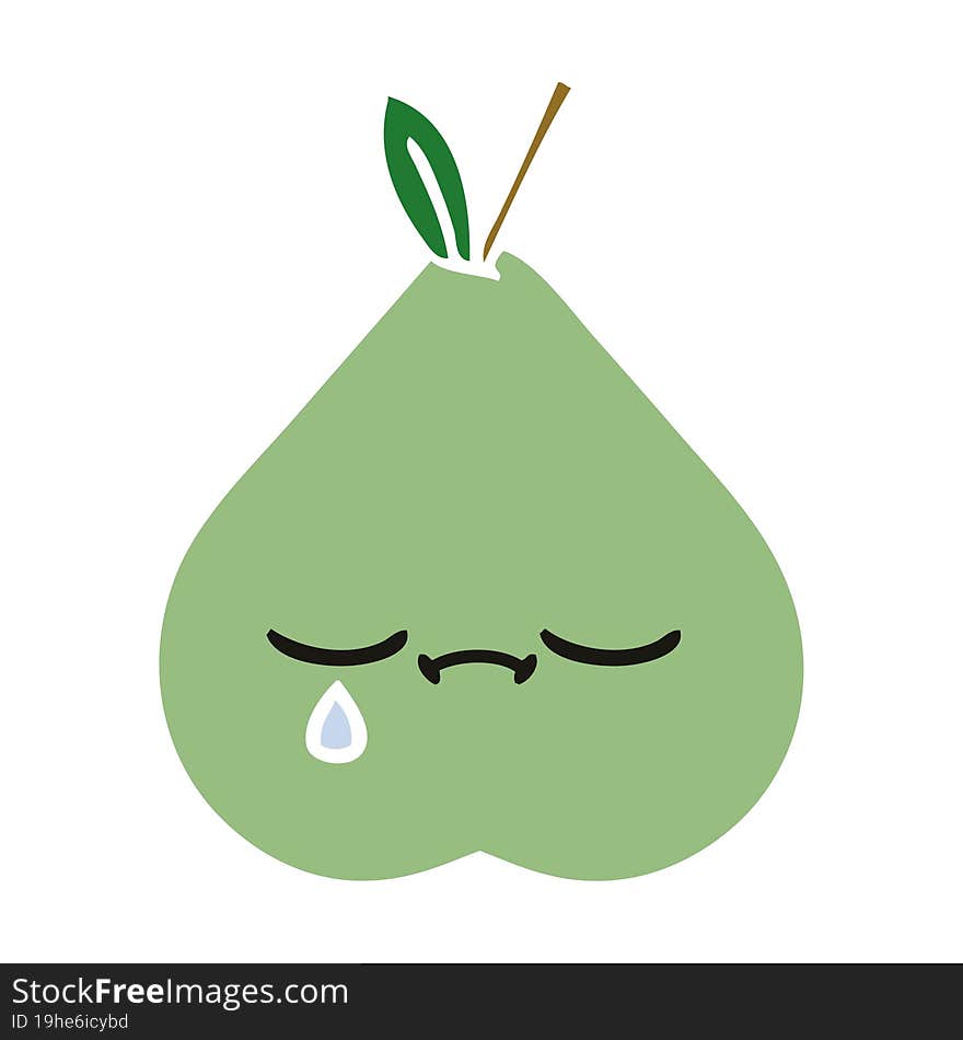 flat color retro cartoon of a green pear